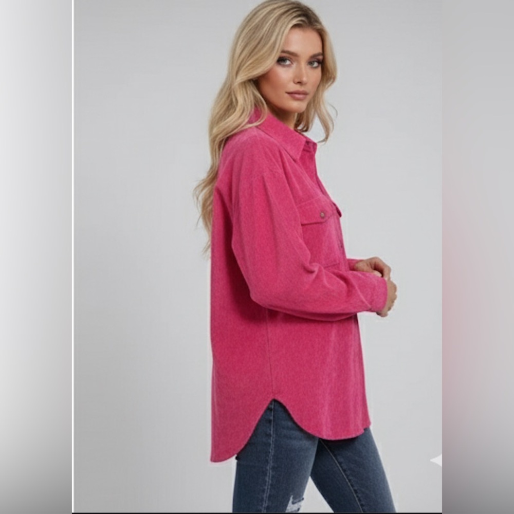 Pink Flap Pocket Corduroy Shirt - Picture 2 of 8